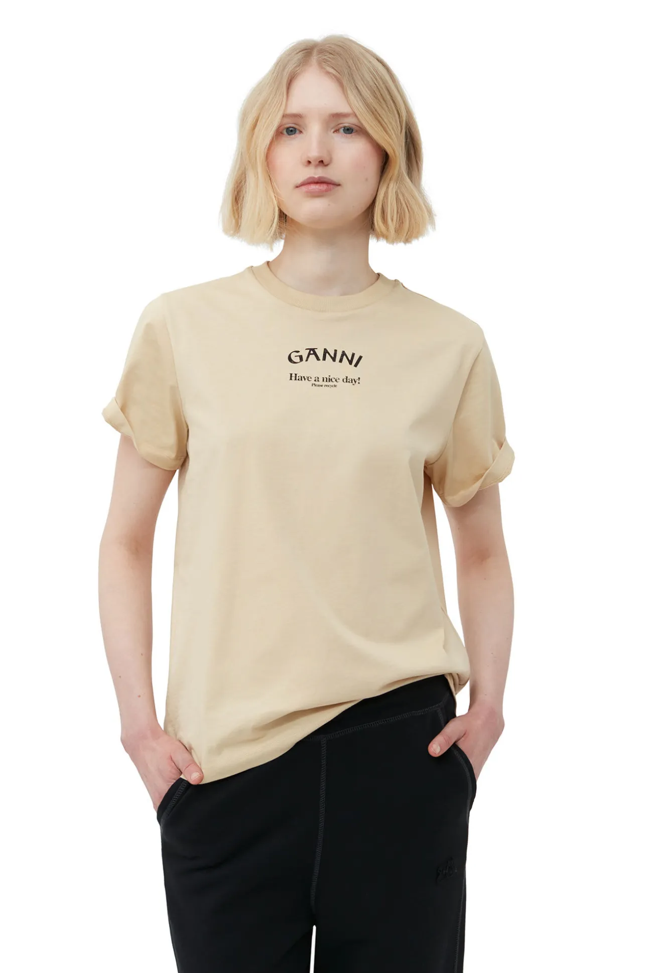 Hot GANNI Lassiges -T-Shirt Pale Khaki