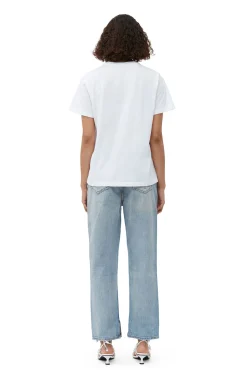 Hot GANNI Lassiges Gelbes Blumen-T-Shirt Bright White