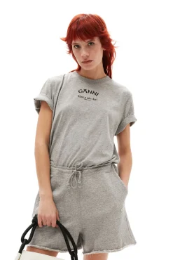 New GANNI Lassiges, Graues T-Shirt Mit O-Ausschnitt Paloma Melange