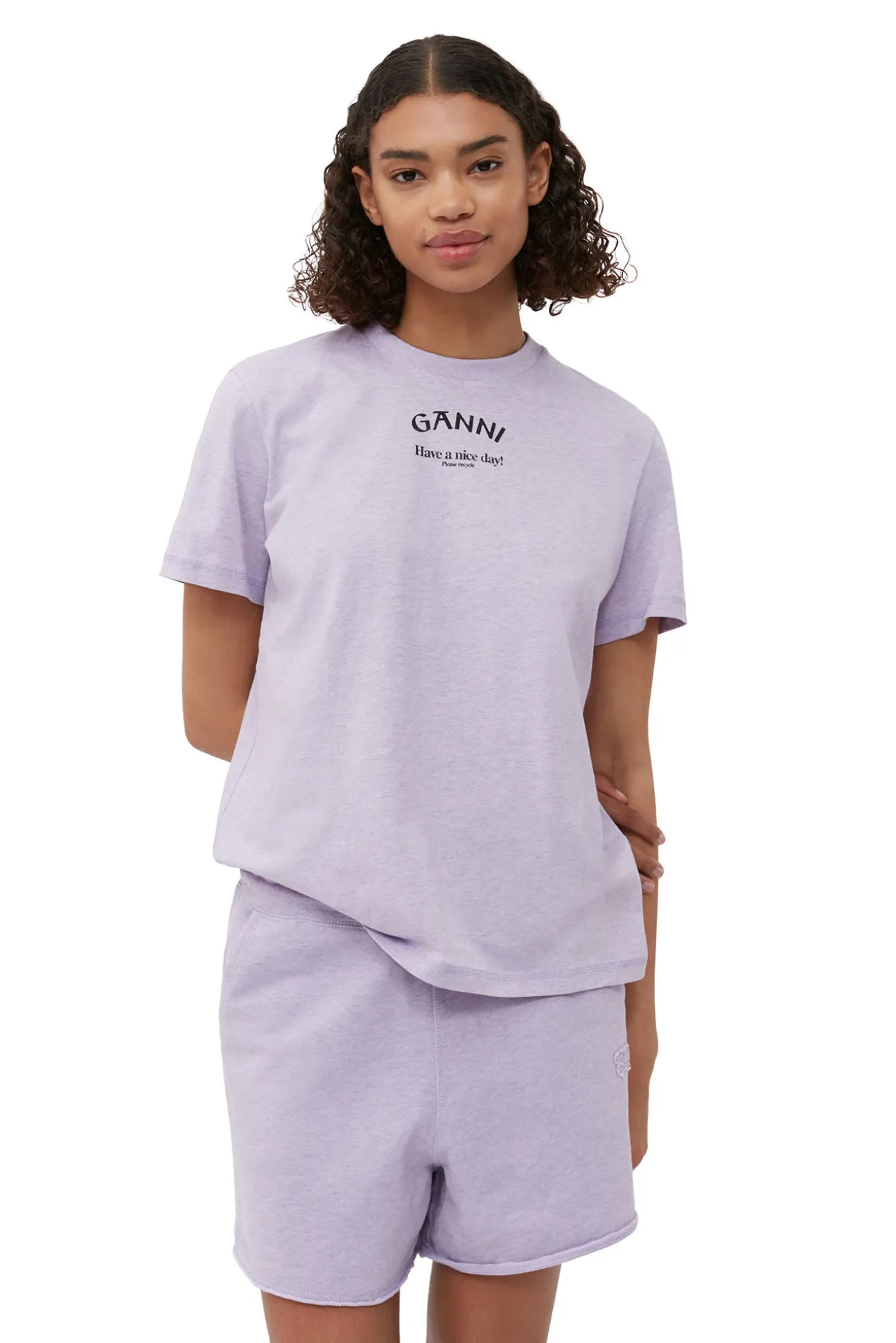 Shop GANNI Lassiges, Lila T-Shirt Mit O-Ausschnitt Orchid Petal