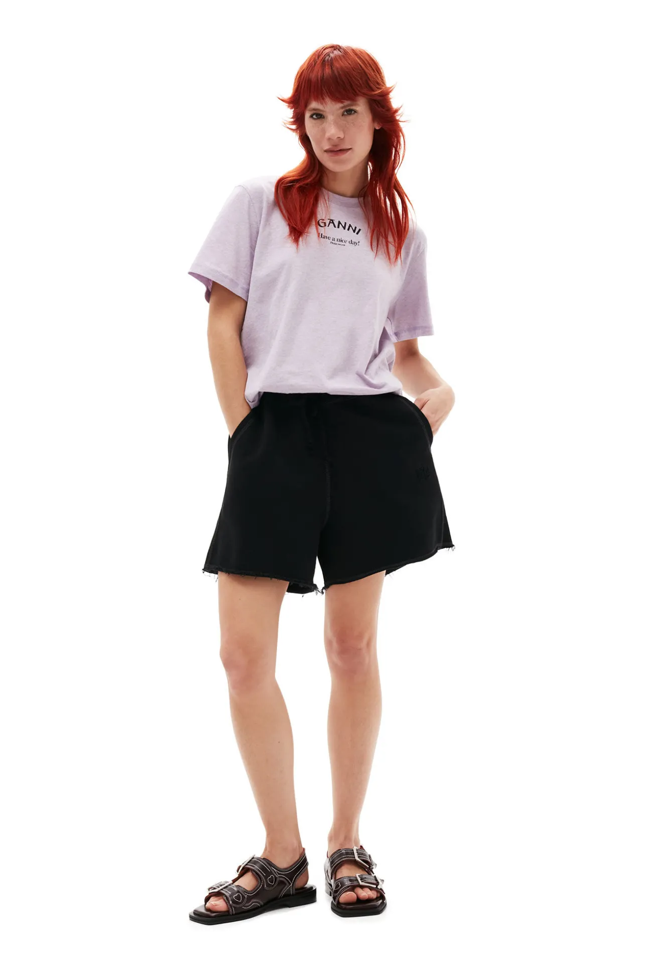 Shop GANNI Lassiges, Lila T-Shirt Mit O-Ausschnitt Orchid Petal