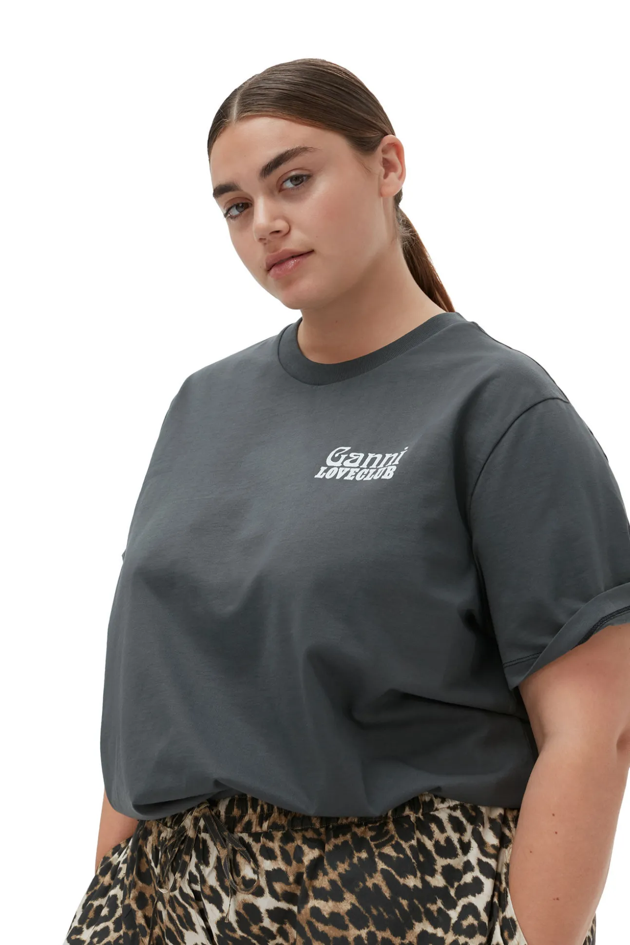 Store GANNI Lassiges Loveclub-T-Shirt Volcanic Ash
