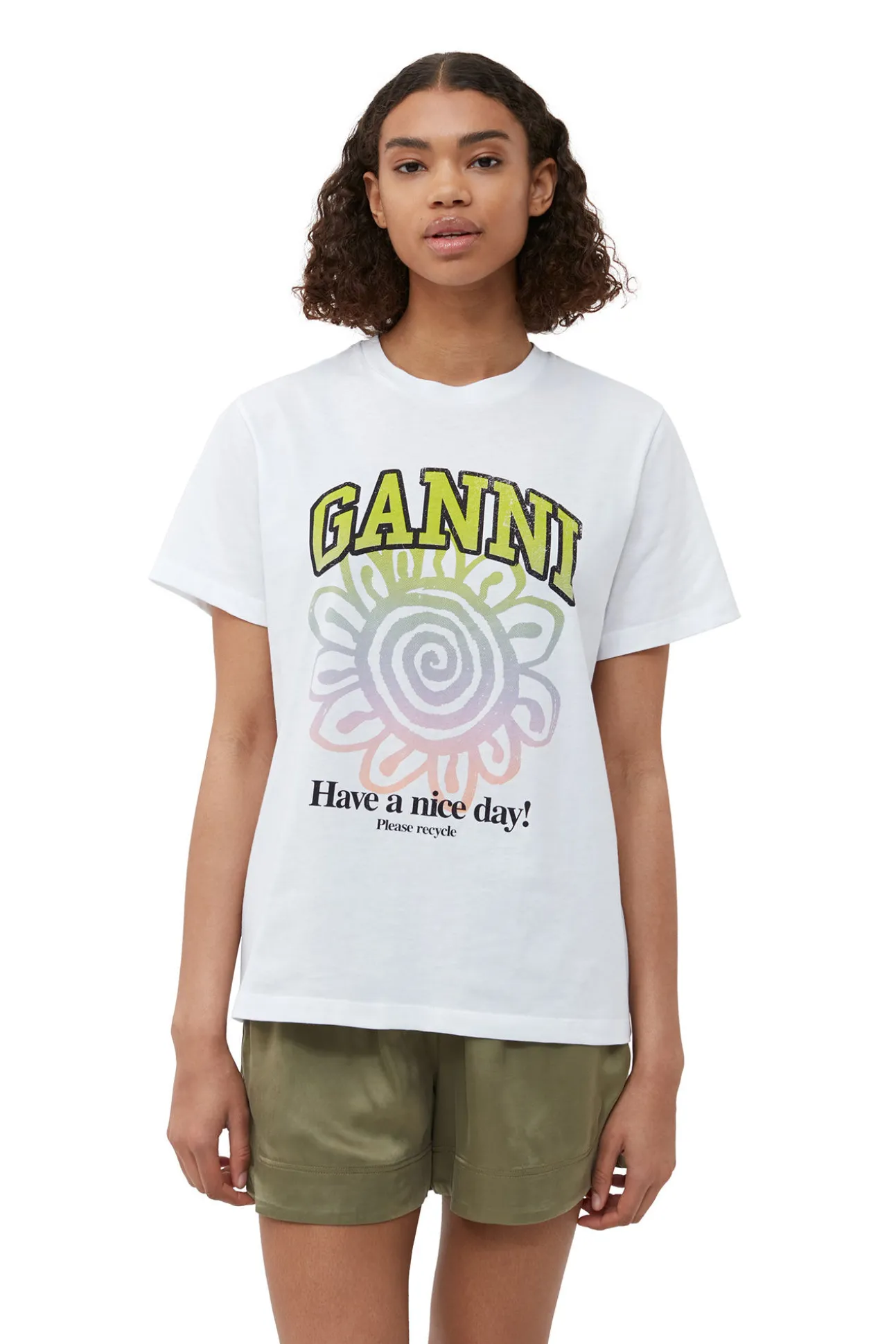 Discount GANNI Lassiges Multi-Blumen-T-Shirt Bright White