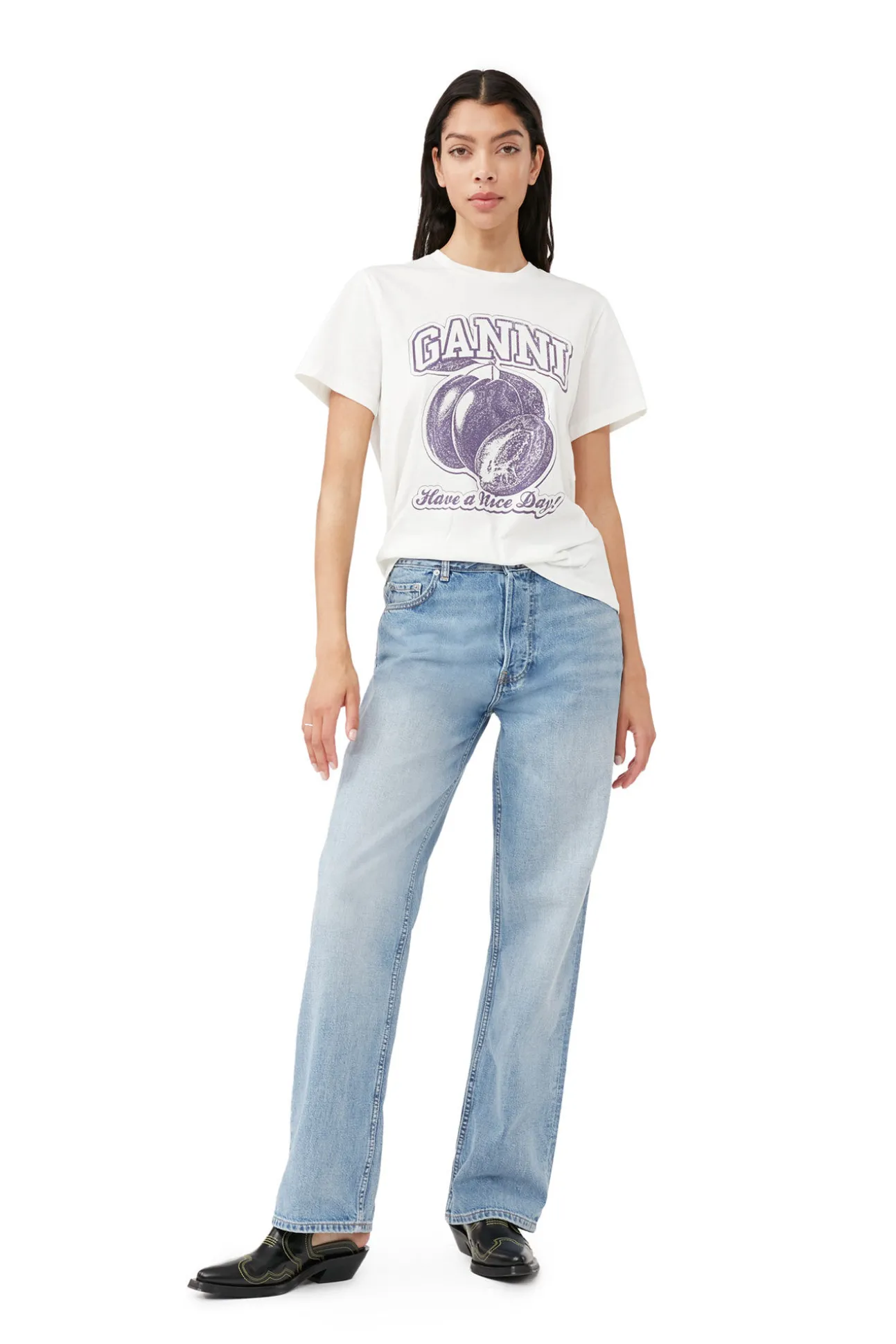 Hot GANNI Lassiges Plum-T-Shirt Egret