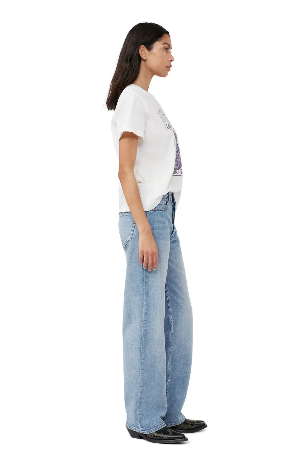 Hot GANNI Lassiges Plum-T-Shirt Egret