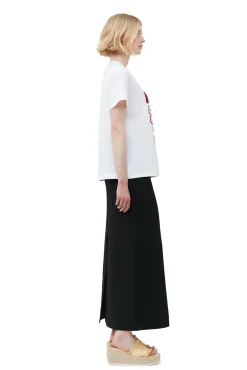 Shop GANNI Lassiges Rotes Blumen-T-Shirt Bright White