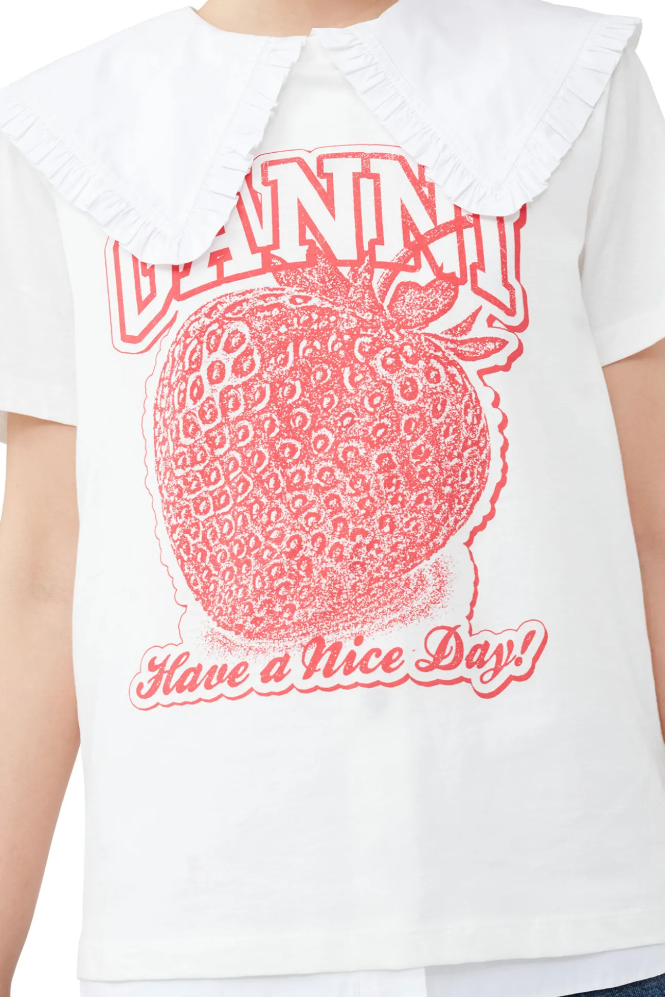 Cheap GANNI Lassiges Strawberry-T-Shirt Egret