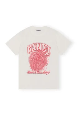 Cheap GANNI Lassiges Strawberry-T-Shirt Egret