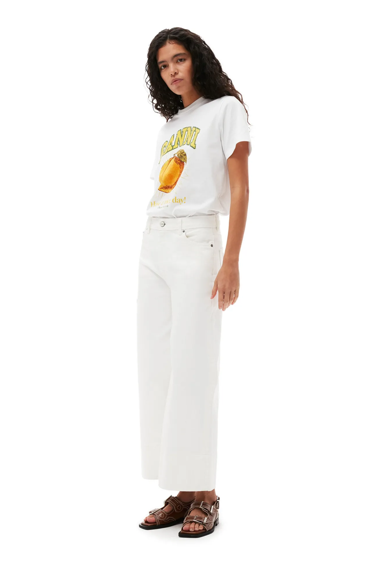 Store GANNI Lassiges T-Shirt Mit Pfirsich-Print Bright White