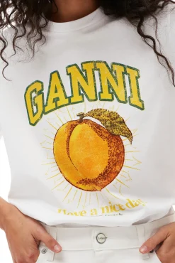 Store GANNI Lassiges T-Shirt Mit Pfirsich-Print Bright White
