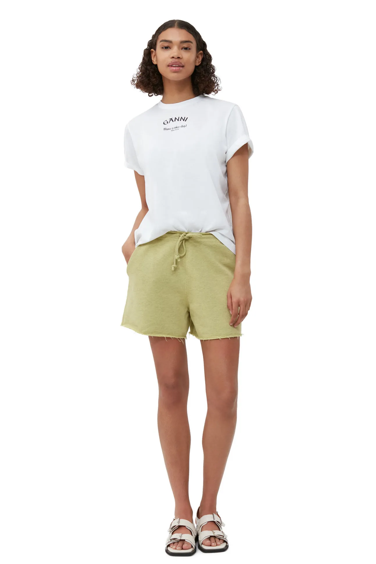 Clearance GANNI Lassiges, Weises T-Shirt Mit O-Ausschnitt Bright White