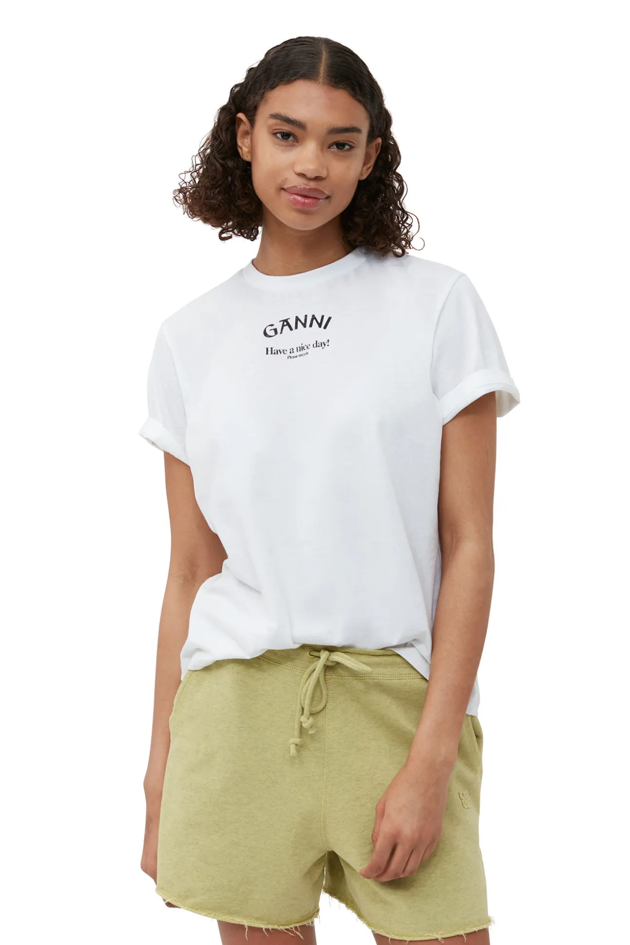 Clearance GANNI Lassiges, Weises T-Shirt Mit O-Ausschnitt Bright White