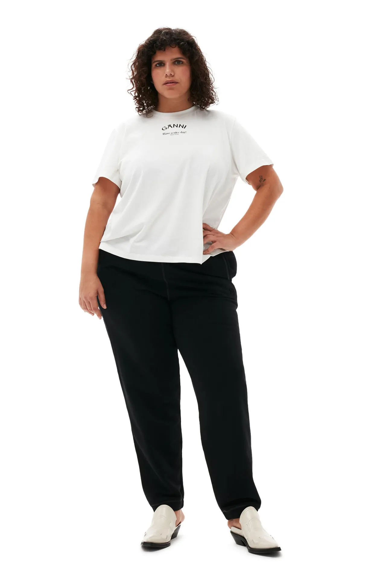 Clearance GANNI Lassiges, Weises T-Shirt Mit O-Ausschnitt Bright White