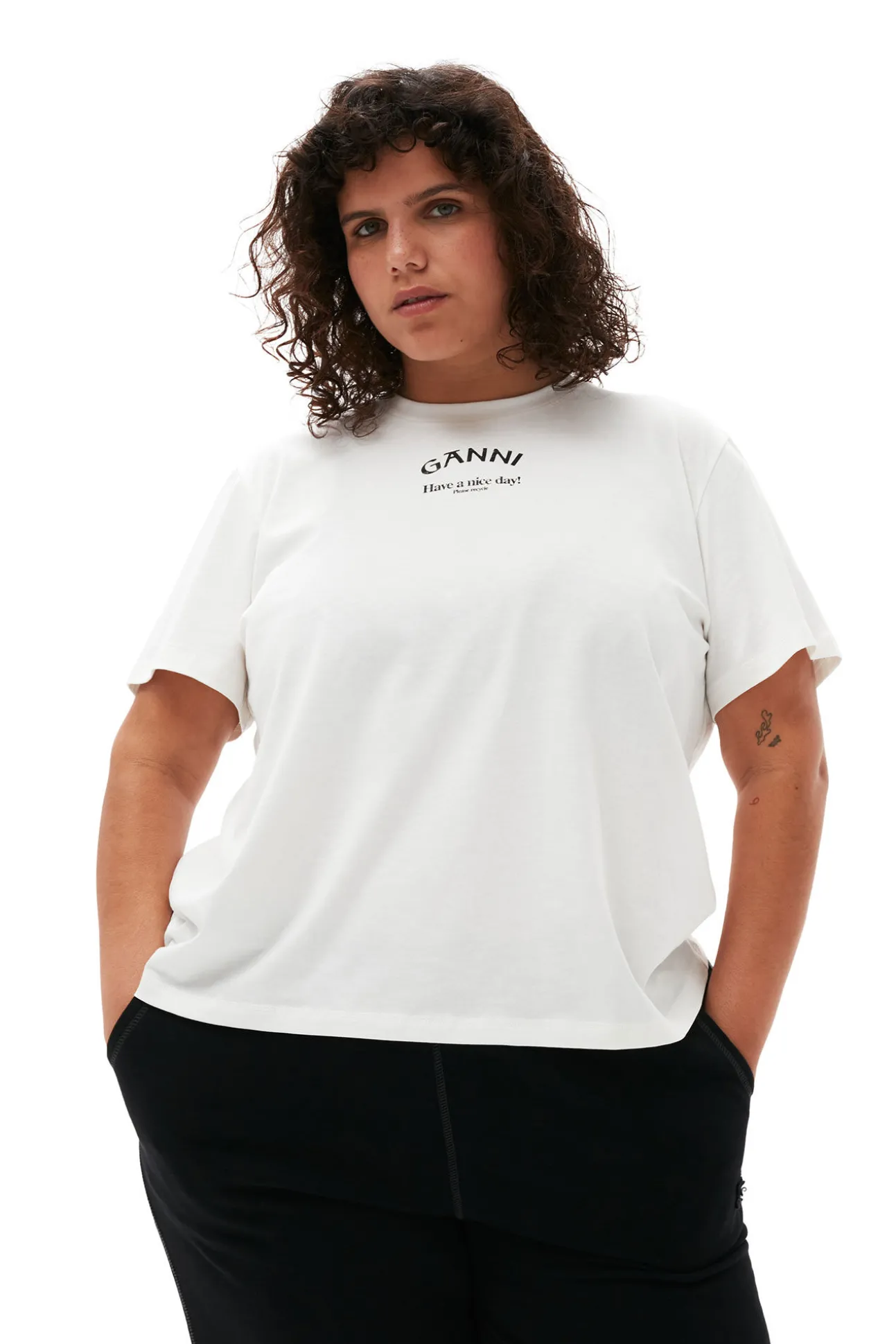 Clearance GANNI Lassiges, Weises T-Shirt Mit O-Ausschnitt Bright White