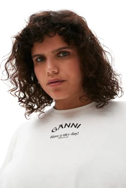 Clearance GANNI Lassiges, Weises T-Shirt Mit O-Ausschnitt Bright White