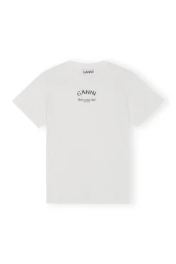 Clearance GANNI Lassiges, Weises T-Shirt Mit O-Ausschnitt Bright White