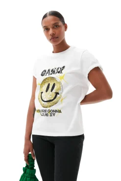 Store GANNI Lassiges Yellow-Smiley-T-Shirt Bright White