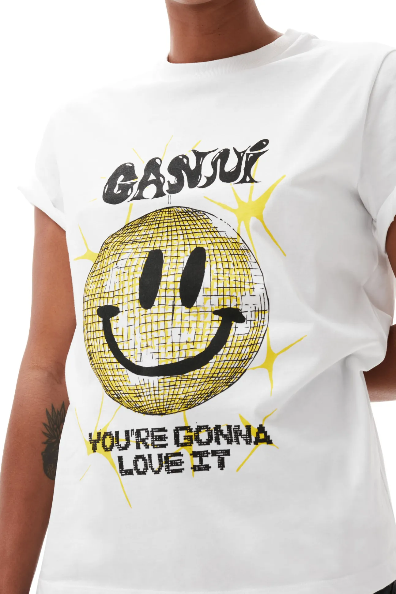 Store GANNI Lassiges Yellow-Smiley-T-Shirt Bright White