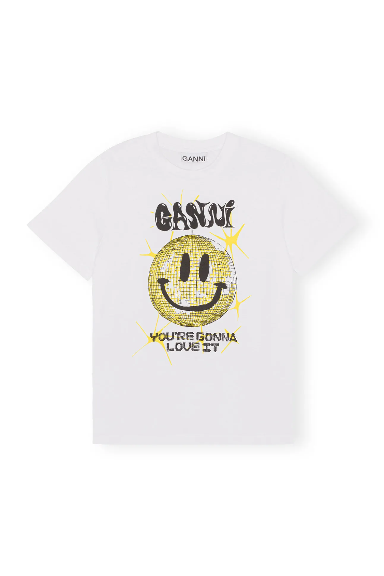 Store GANNI Lassiges Yellow-Smiley-T-Shirt Bright White