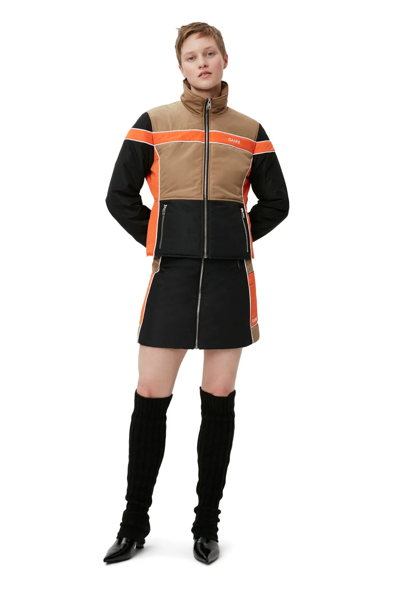 New GANNI Leichter, Wattierter Minirock Mit Colourblock Block Colour