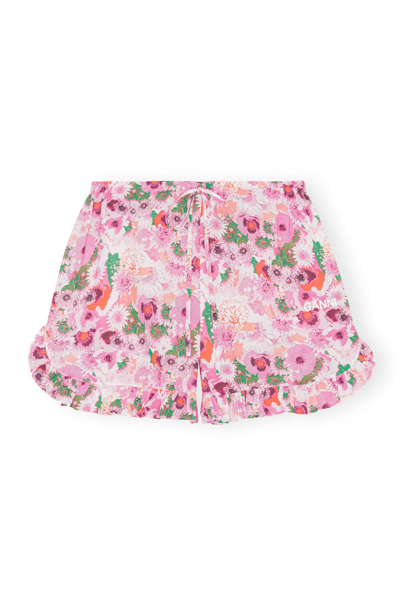 Discount GANNI Light Cotton Ruffle Shorts Sugar Plum
