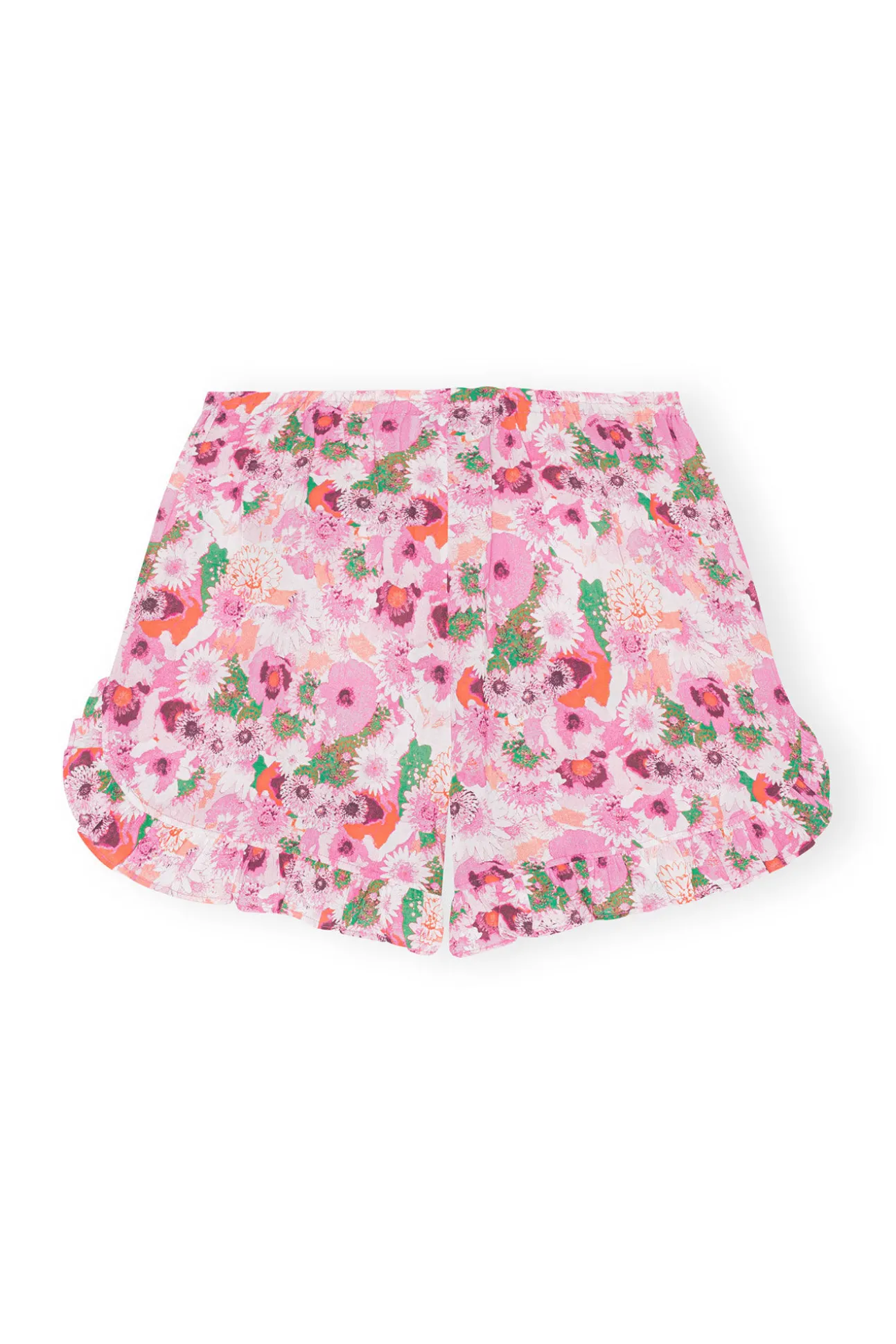 Discount GANNI Light Cotton Ruffle Shorts Sugar Plum