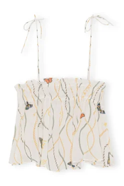 Shop GANNI Light Cotton Tieband Strap Top Egret