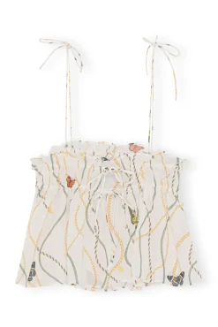 Shop GANNI Light Cotton Tieband Strap Top Egret
