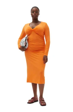 Discount GANNI Light Stretch Jersey Midi Dress Vibrant Orange