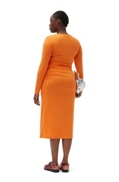 Discount GANNI Light Stretch Jersey Midi Dress Vibrant Orange