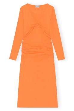 Discount GANNI Light Stretch Jersey Midi Dress Vibrant Orange