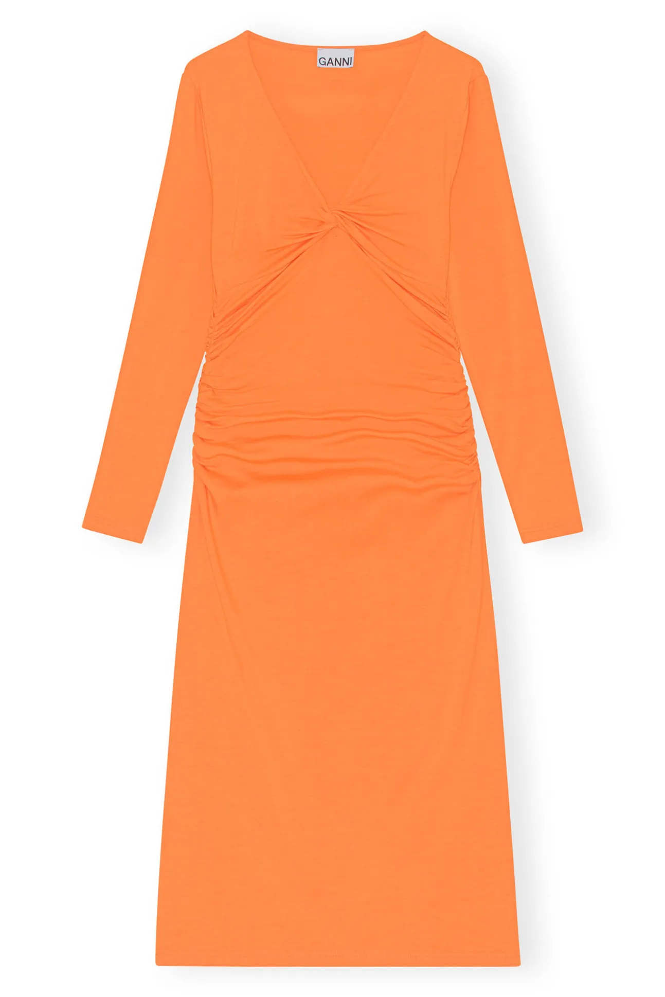 Discount GANNI Light Stretch Jersey Midi Dress Vibrant Orange
