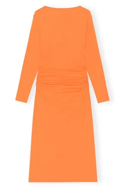 Discount GANNI Light Stretch Jersey Midi Dress Vibrant Orange