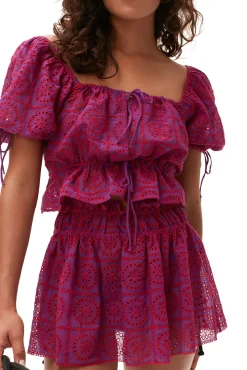 Outlet GANNI Lila Crop-Top Mit Broderie-Anglaise Sparkling Grape