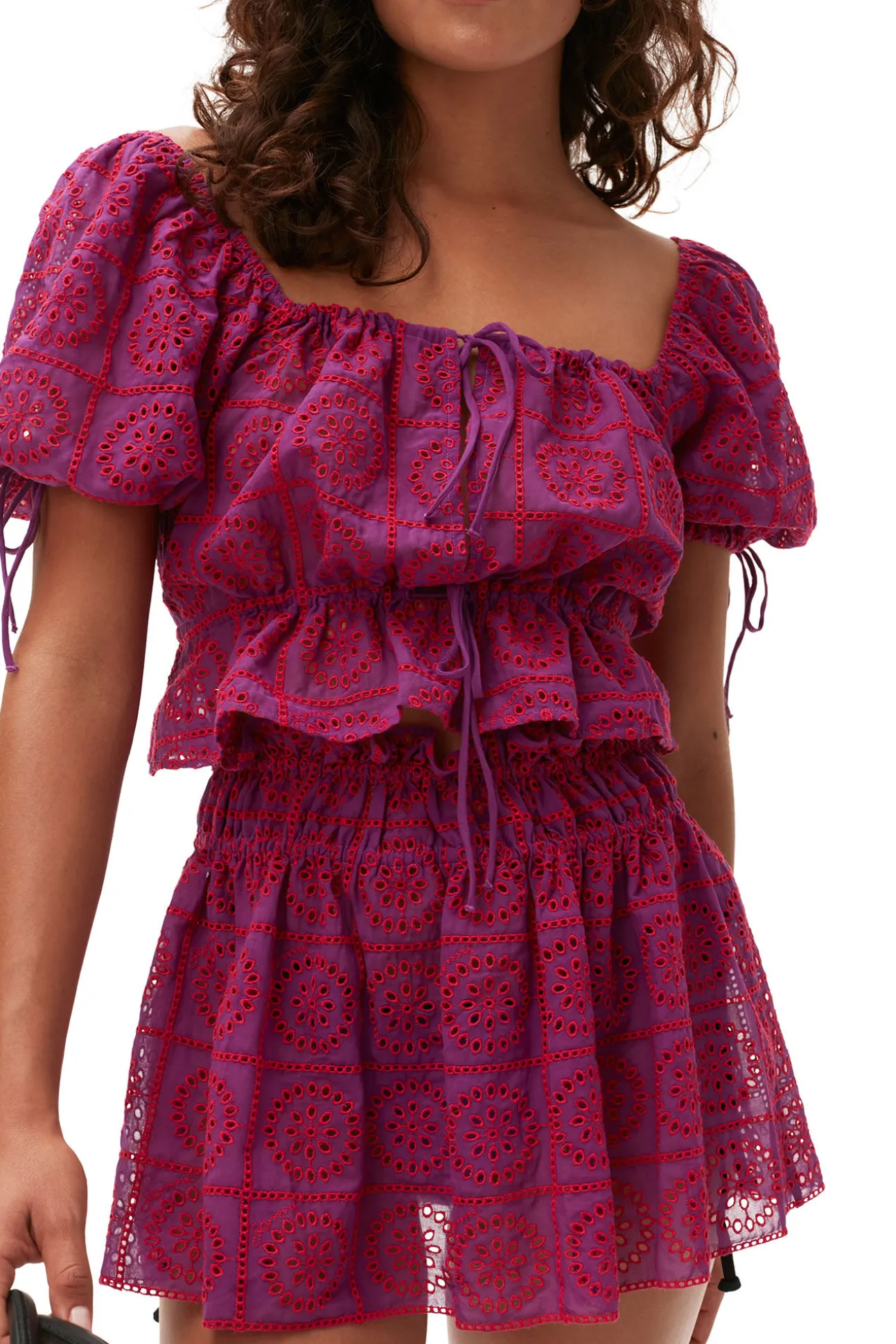 Outlet GANNI Lila Crop-Top Mit Broderie-Anglaise Sparkling Grape