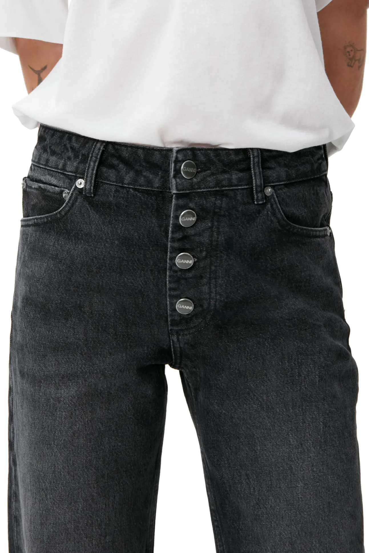 Shop GANNI Lovy Jeans Black/White Vintage