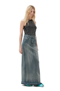 Fashion GANNI Maxi-Jeansrock Mit Gefarbten Saumen Tint Wash