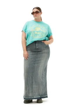 Fashion GANNI Maxi-Jeansrock Mit Gefarbten Saumen Tint Wash