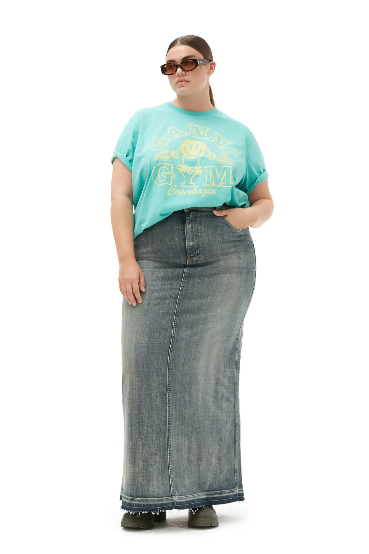 Fashion GANNI Maxi-Jeansrock Mit Gefarbten Saumen Tint Wash