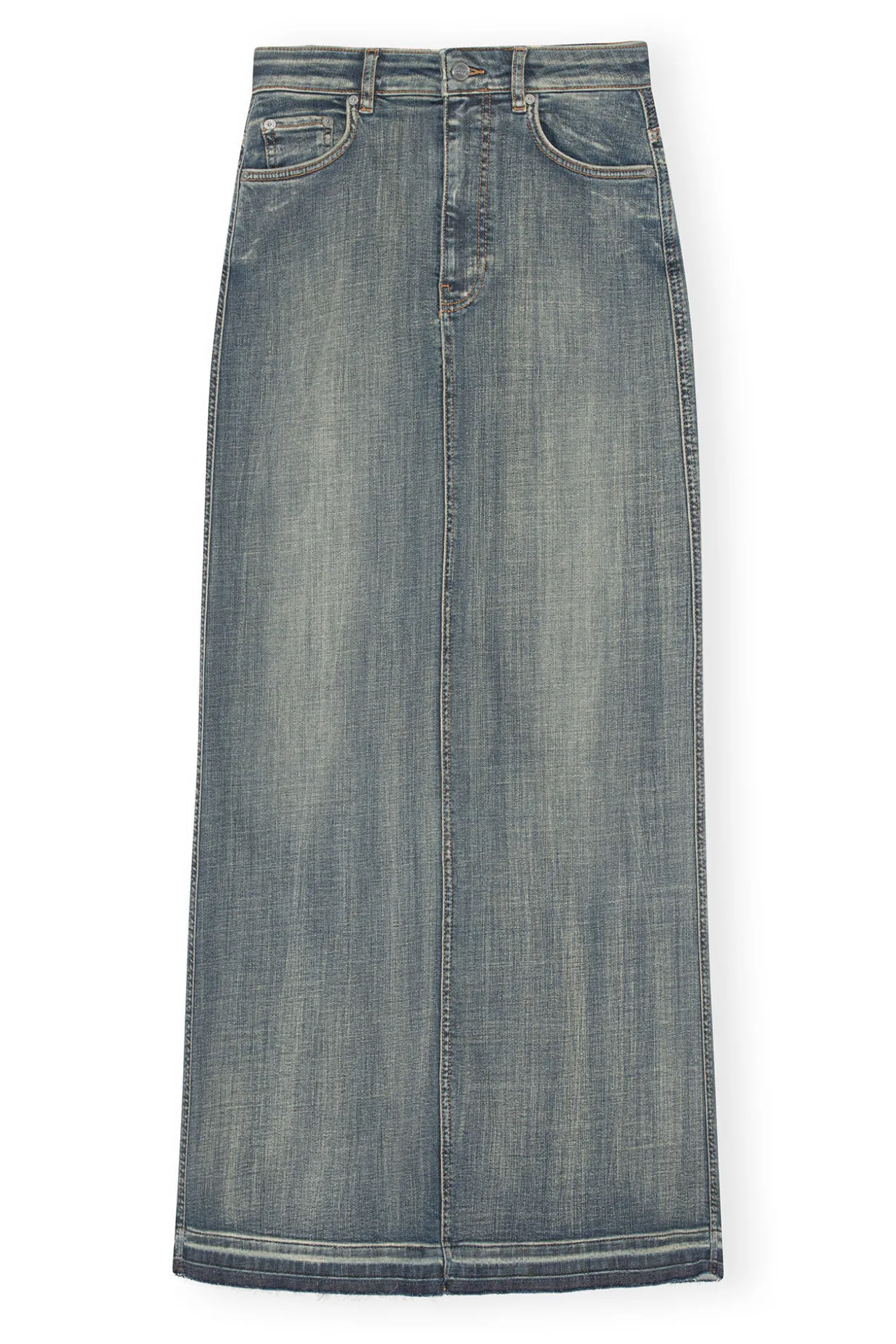 Fashion GANNI Maxi-Jeansrock Mit Gefarbten Saumen Tint Wash