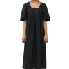 New GANNI Maxikleid Aus Cotton Poplin Mit Offenem Ausschnitt Black