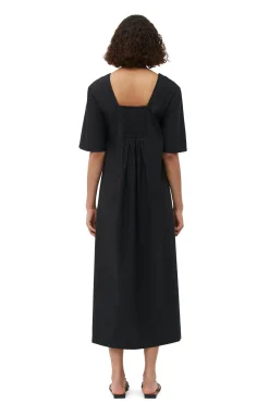 New GANNI Maxikleid Aus Cotton Poplin Mit Offenem Ausschnitt Black