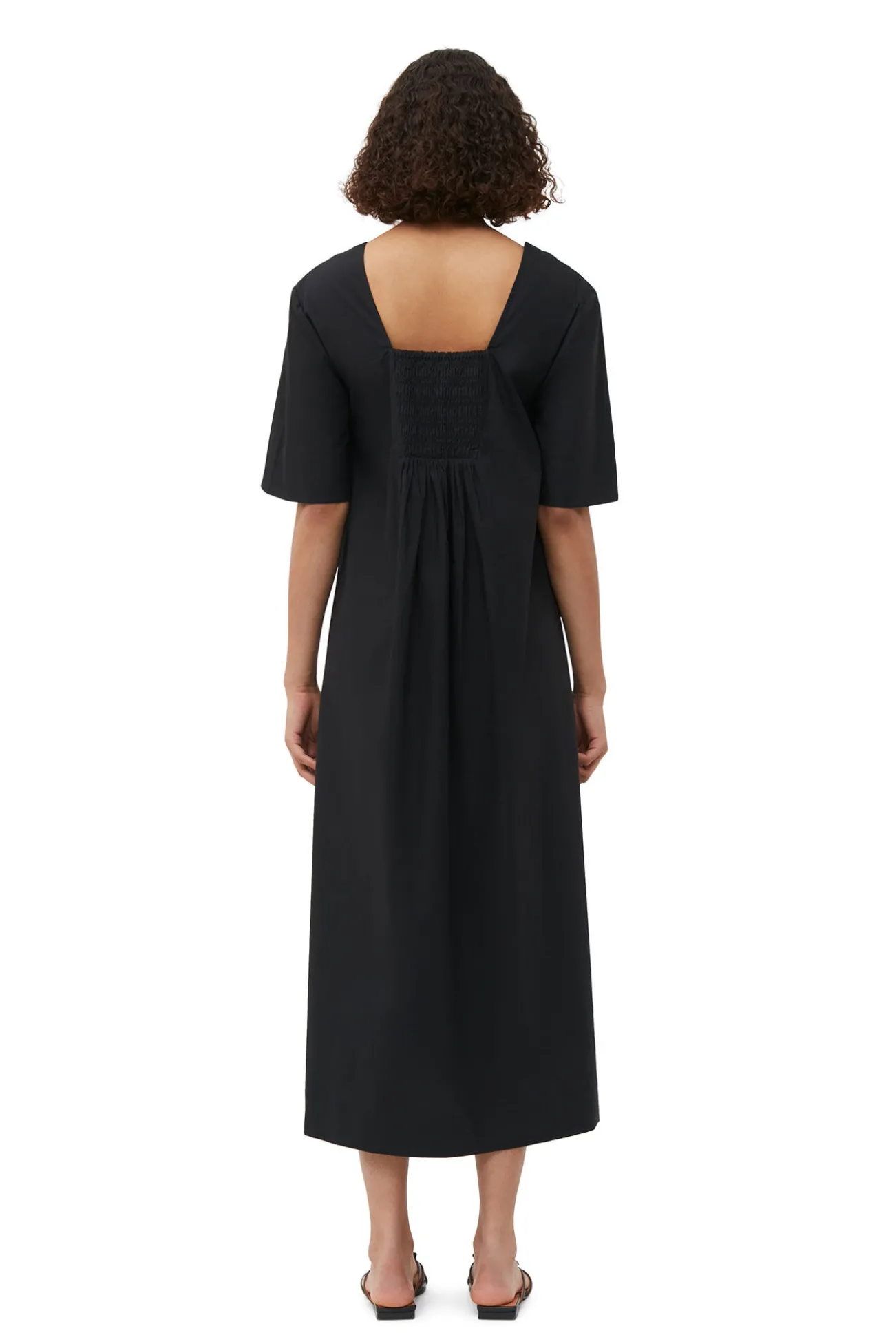 New GANNI Maxikleid Aus Cotton Poplin Mit Offenem Ausschnitt Black