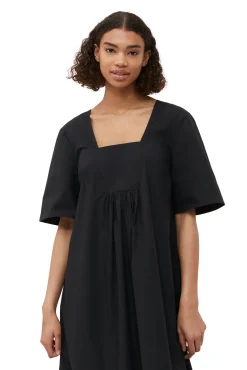 New GANNI Maxikleid Aus Cotton Poplin Mit Offenem Ausschnitt Black