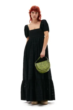 Fashion GANNI Maxikleid Aus Lochstickerei Black