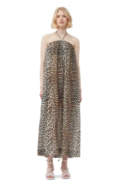 Best GANNI Maxi-Tragerkleid Aus Transparentem Voile Almond Milk