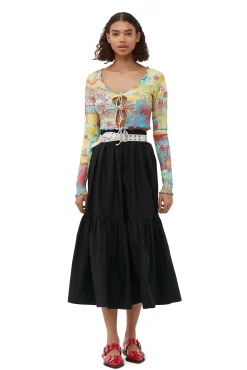 Clearance GANNI Maxi-Volantrock Aus Cotton Poplin Black