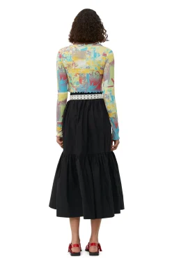 Clearance GANNI Maxi-Volantrock Aus Cotton Poplin Black