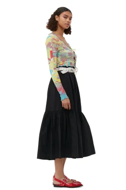 Clearance GANNI Maxi-Volantrock Aus Cotton Poplin Black