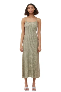 Clearance GANNI Melange-Strick-Maxikleid Brandy Brown